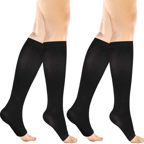 Lanola2 Pairs 20-30 mmHg for Women & Men, Knee High Open Toe Stockings, Graduated Support & Comfort Hose