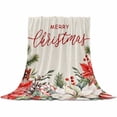 thumbnail image 2 of Merry Christmas Throw Flannel Blanket 60x80In Red White Flowers Green Leaf Vintage Linen Super Soft Cozy Bed Blanket, Lightweight Plush Fuzzy Bed Throw for Bedroom Sofa Couch Living Room, 2 of 4