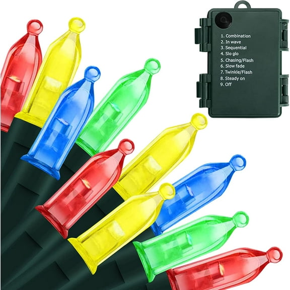 Morttic Battery Operated String Lights, 1 Pack 50 LED Christmas Lights Waterproof Mini Lights Set with 8 Modes for Outdoor Indoor Christmas Tree Wreath Wedding Patio Party Garden Decor Multicolor