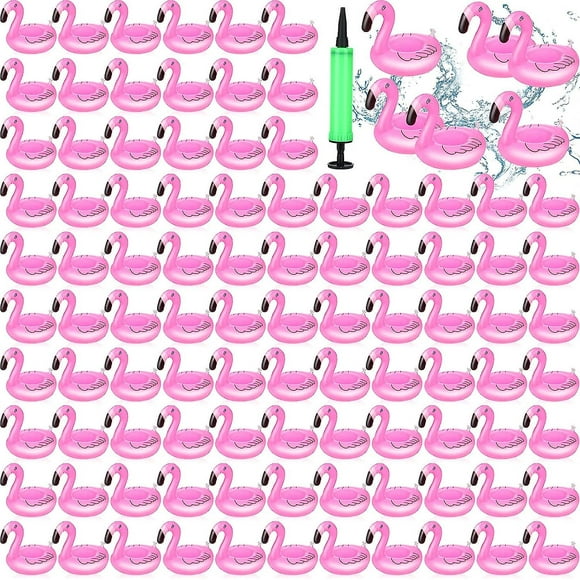 100 Pcs Inflatable Drink Holders Pink Flamingo Drink Floats For Kids Adults Bath Swimming Pool Birthday Party