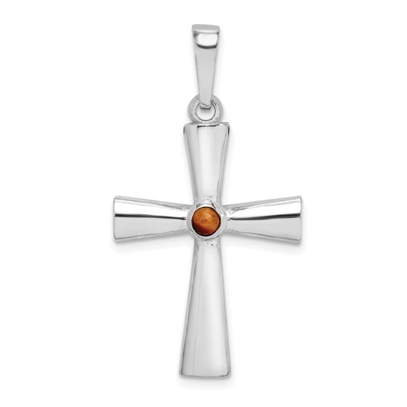 Sterling Silver Rhodium-plated Tigers Eye Cross Pendant