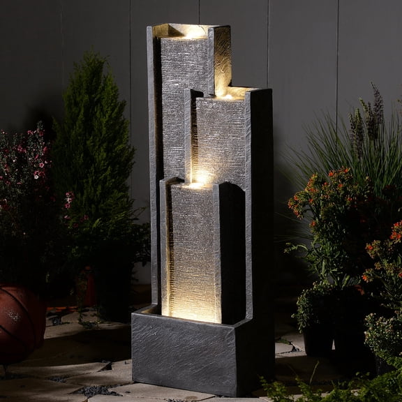 Outdoor Modern Waterfall Fountain Water Fall Fountains with LED Lights for Garden, Patio, Backyard, Deck, Porch and Home Decor