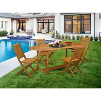 Outdoor Patio Table Set 5 Piece - Wooden Dining Chairs & Coffee Table - Natural Finish - Garden Furniture