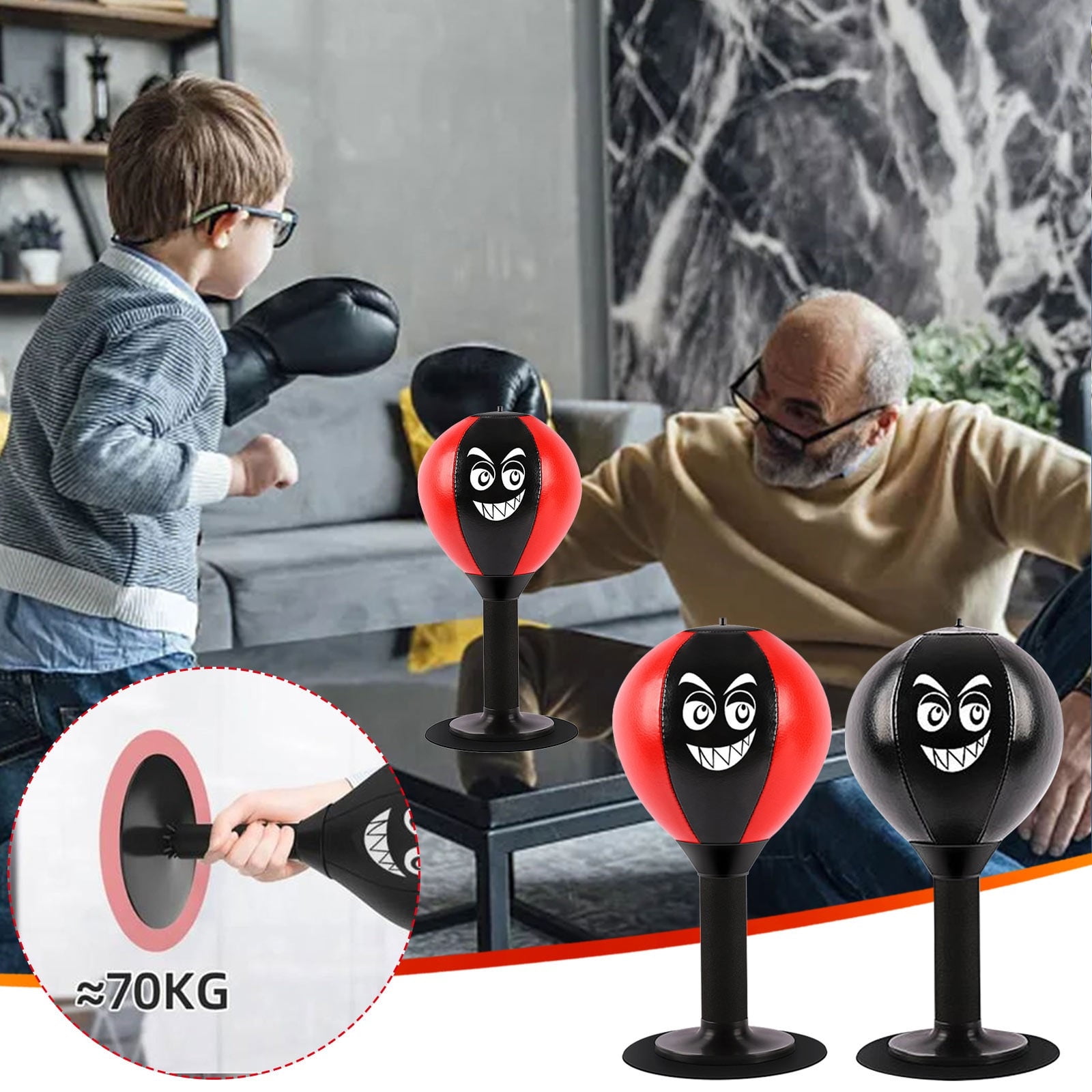Desktop Punching Bag for Kids Coworkers and Friends, Stress Buster with Suction Cup for Office Table and Counters, Heavy Duty Stress Relief Ball, Desk Boxing Punch Ball, Funny Toys