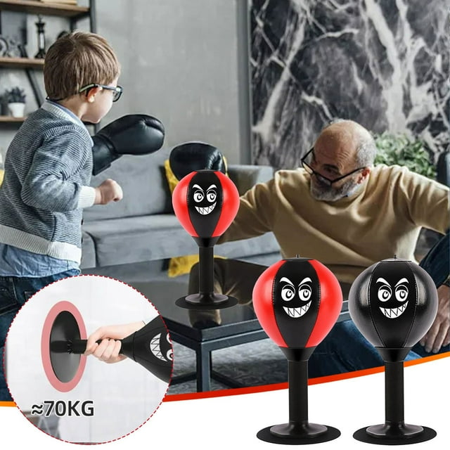 Bolsa de boxeo de sobremesa con base de ventosa, bola de boxeo de sobremesa, espuma de acero inoxidable ABS, 37 cm de altura, bomba incluida