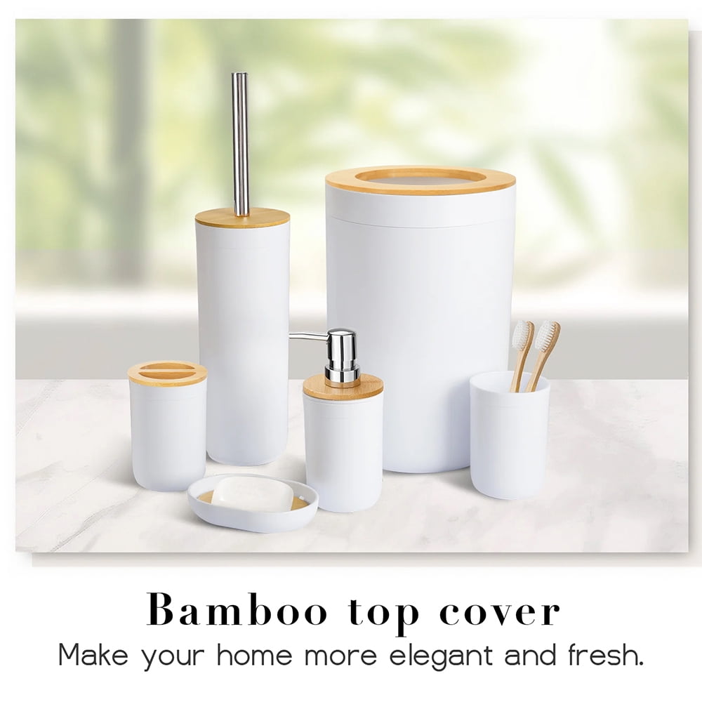 CERBIOR 6-Piece Bamboo Bathroom Accessory Set, Modern White