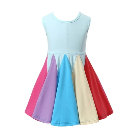 

Summer Savings Clearance! PEZHADA Dresses for Baby Girls Toddler Kids Fashion Cute Sleeveless Sweet Rainbow Stitching Ruffle Dress Light Blue