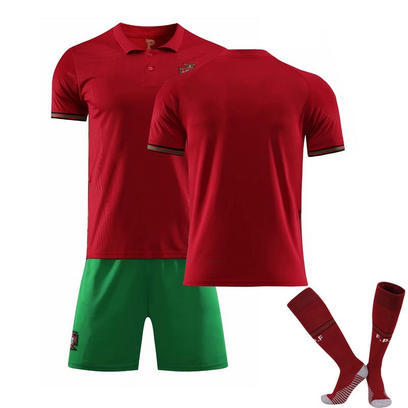 2021 Portugal 7 Cristiano Ronaldo Kids Football Jersey Shorts Socks Kit Junior Size Portugal home stadium without numbers with socks L D01 Walmart