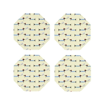 

Drink Coasters Set of 4 Dachshund Dog Puppy Stripe Leather Coasters for Coffee Table Protector Heat Resistant Cute Coasters for Home Decor Housewarming Gifts Bar Kitchen 4 Inch Octagon