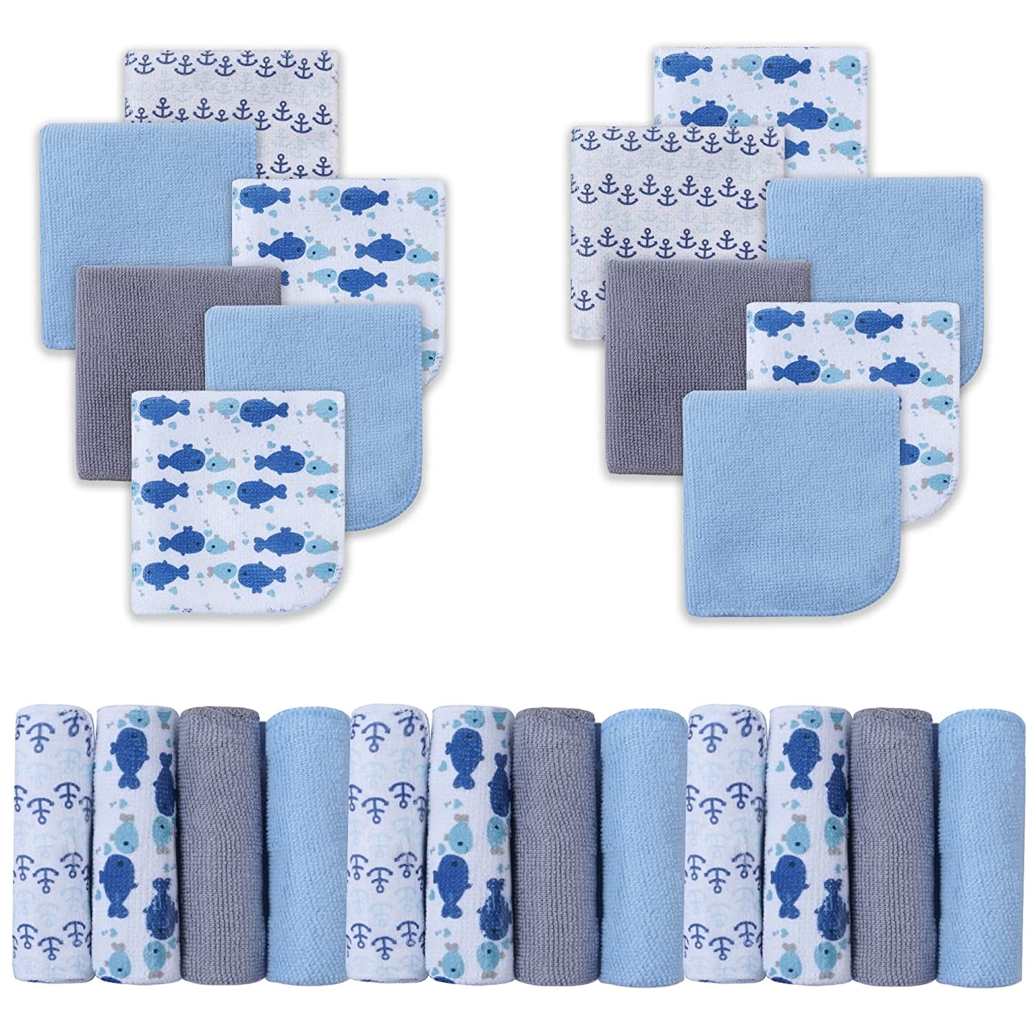 Viviland Baby Washcloths, Soft 24Pack Baby Wash Cloths Unisex for Boys