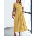 thumbnail image 4 of EASYBRA Women V Neck Puff Sleeve Pleated Maxi Dress Elegant A Line Layered Hem Summer Dress, 4 of 6