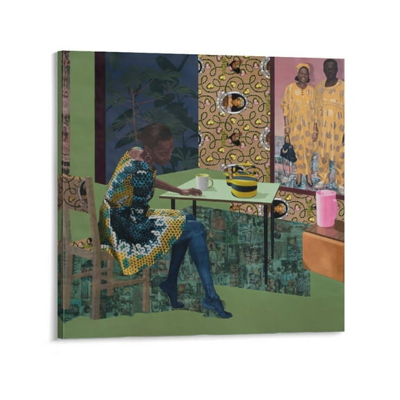 Njideka Akunyili Crosby Visual Artist Poster Posters Wall Art Painting Canvas Gift Living Room Prints Bedroom Decor Poster Artworks 28x28inch(70x70cm)