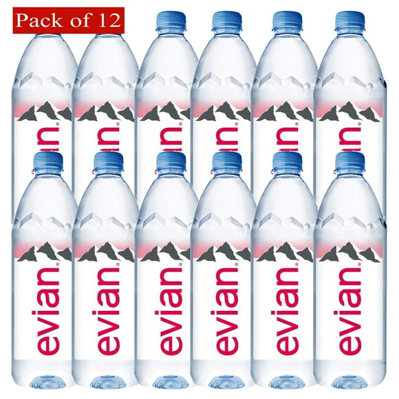 Evian Natural Spring Water, Premium Water Bottles, 33.8 Fl Oz (Pack of 12 Bottles)