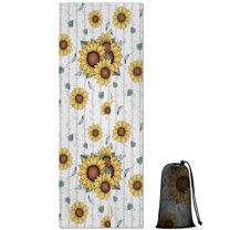 White Sunflower Letter Pattern Hot Yoga Mat Towel Non Slip for Hot Yoga - Quick-Drying Yoga Mat Cover with 4 Corner Pockets with Travel Bag - Hot Yoga Towel Non Slip 70"x26"