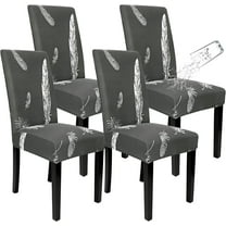 Dining Chair Covers 4 pack, Waterproof Stretch Kitchen Room Chair Seat Cover Parson Chair Cushion Slipcovers Removable Seat Protector for Wedding Party Home Decor(Set of 4, Grey-Feather)