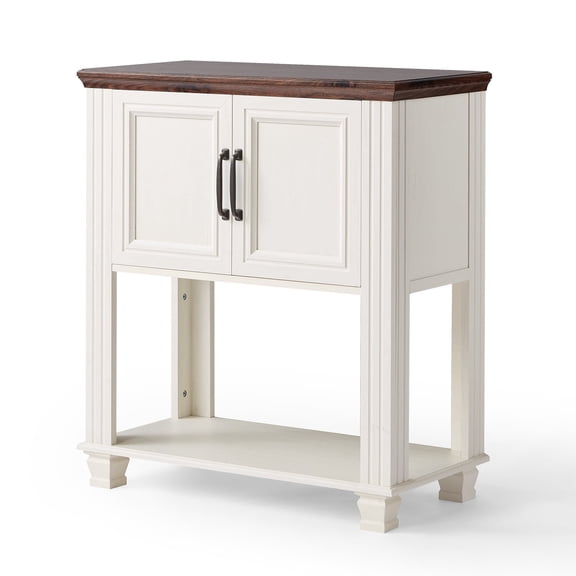 Buildhom Farmhouse Coffee Bar Cabinet with 2 Doors & Open Shelf, Kitchen Storage Station for Dining Room, Living Room, White