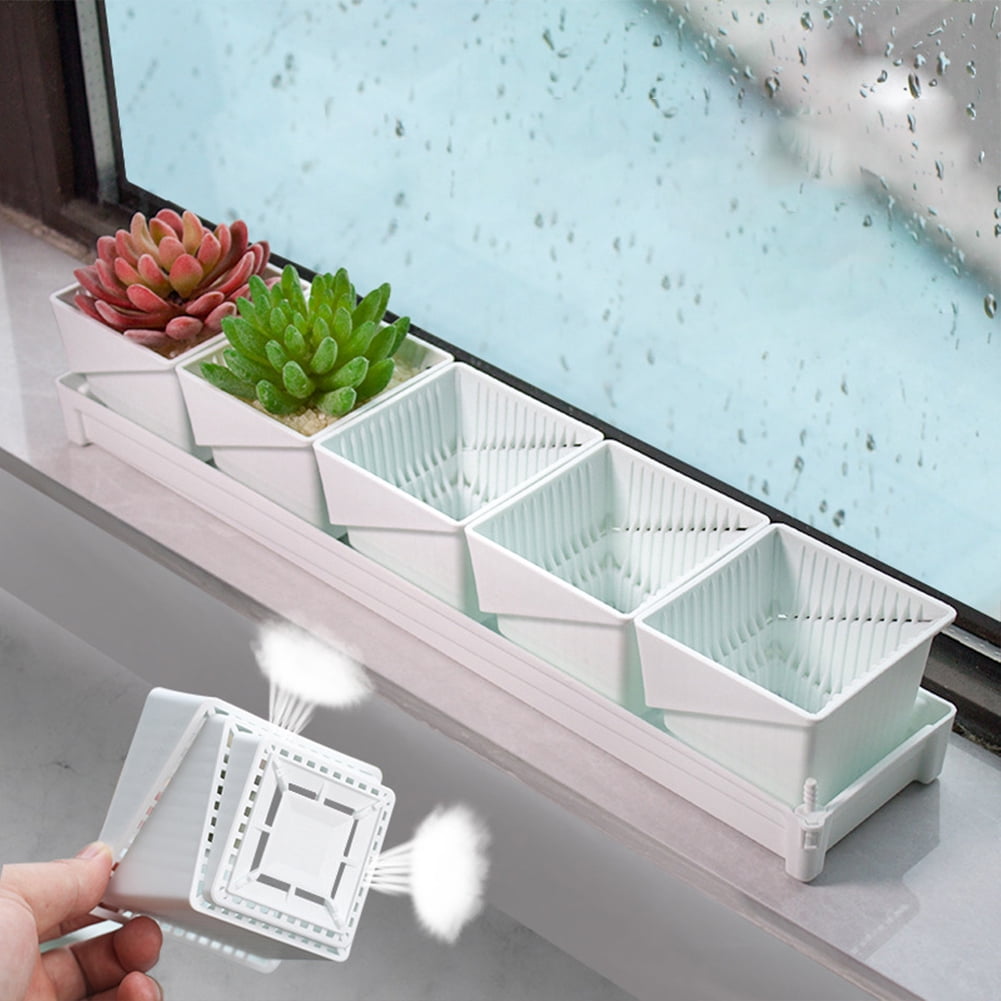 CSCHome 12 PCS Rectangle Plant Pot Plastic Breathable Planter with Drainage Holes and Tray for Succulents Gardening Home Window Decor