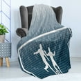 thumbnail image 4 of Soccer Soft Flannel Fleece Throw Blanket, Illustration of a Cheering Crowd Silhouette Watching Penalty Kick in Soccer Match, Cozy Plush for Indoor and Outdoor Use, 70" x 90", Blue White, by Ambesonne, 4 of 5