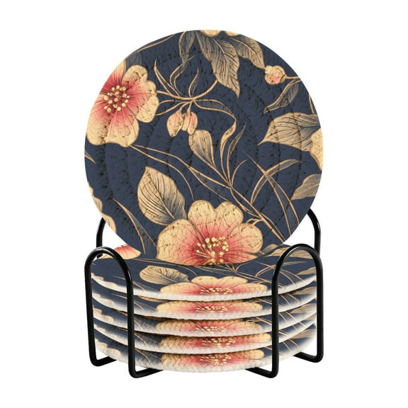 Luxury Flower and Leaf Coasters with Holder for Coffee Table 6 Pcs Drink Coaster Sets Absorbent for Home Decor 4 inch