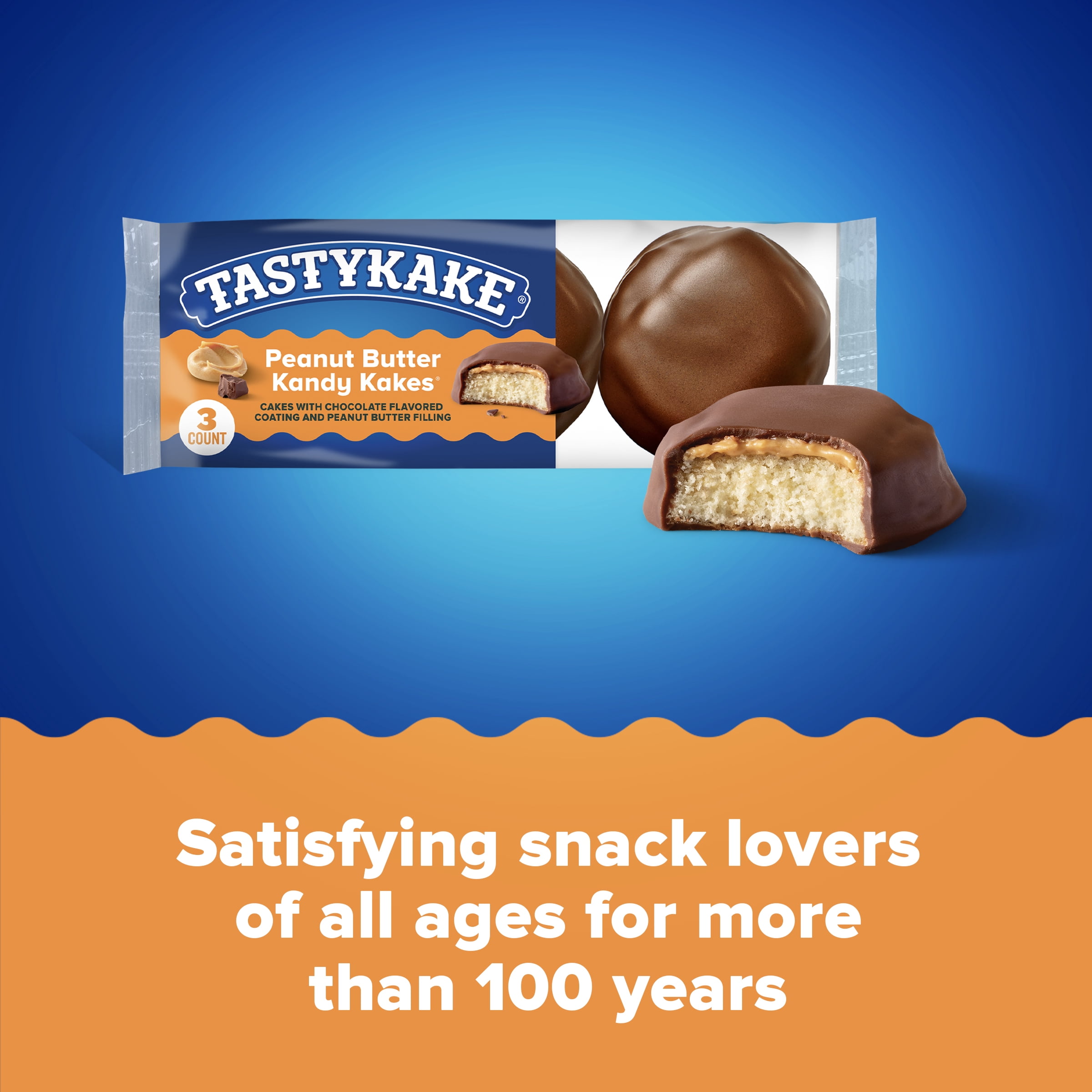 Tastykake Peanut Butter Kandy Kakes, Peanut Butter-filled Cakes Covered in Chocolate, 2 oz, 3 Count
