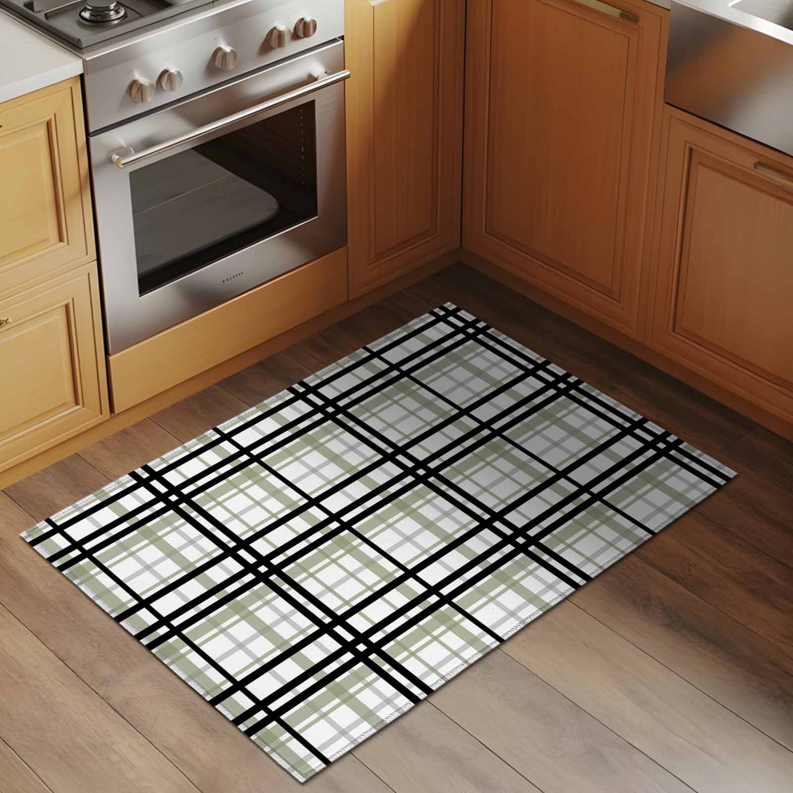 Entrance Runner Rug 2'x3',Sage Green Black Plaid Non-slip Doormat for Indoor Outdoor Entrance,Farmhouse Green Black Checkered Throw Floor Mat for Front Door/Living Room/Bedroom/Bathroom/Kitchen