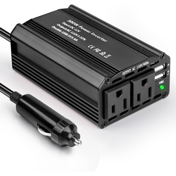 Inversor de Corriente de Auto Portátil Inteligente, Convertidor Inversor de Coche CC 12V a CA 110V y 2 USB, Convertidor Corriente Auto de Conector del Encendedor, para Aventuras, Viaje Largo, Picnic