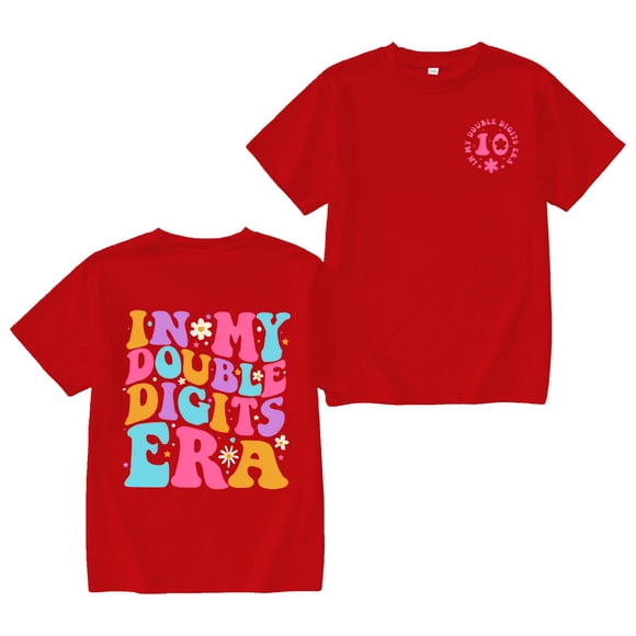AWZXDE T-Shirt Fille d'Anniversaire « In My Double Digits » 10 Ans T-Shirt Fille 10e Anniversaire T-Shirt Fête Haut Quotidien Décontracté