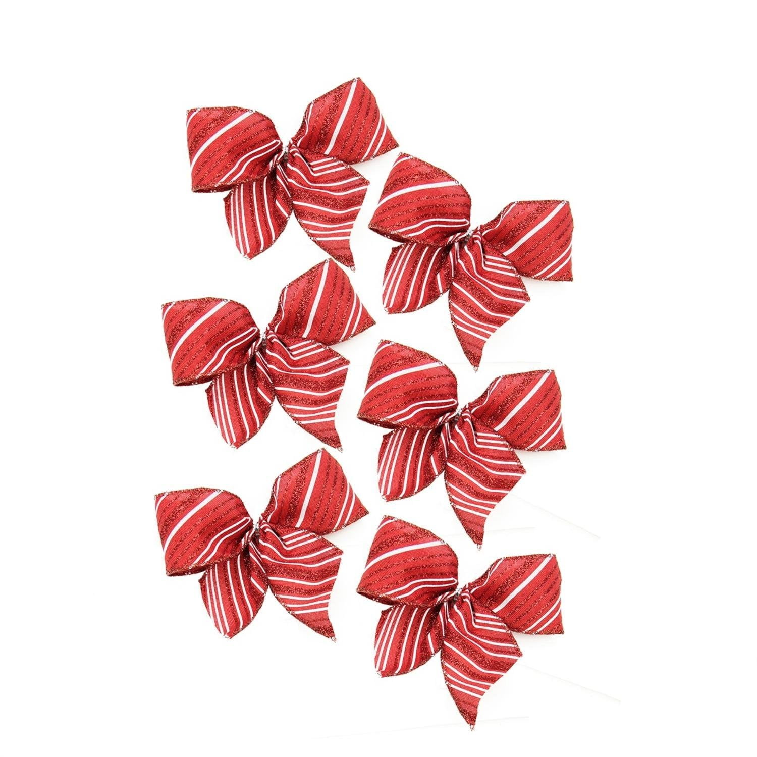 2 RED & WHITE CANDY STRIPED BOW DECORATION 