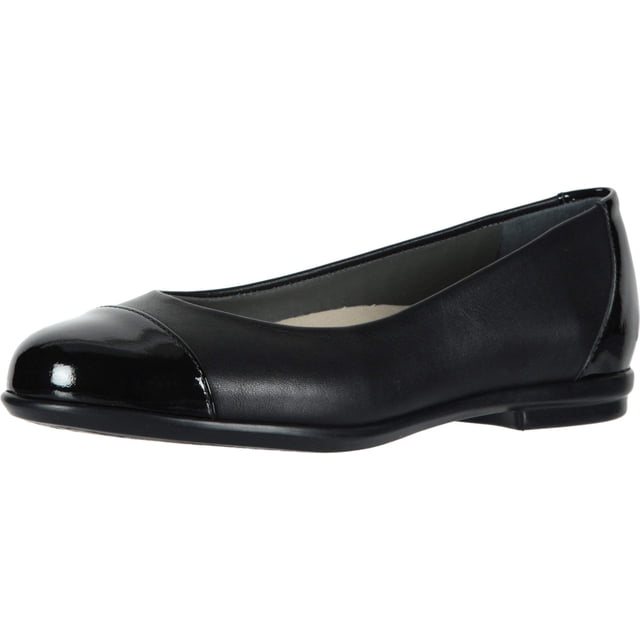 Zapatos SAS Scenic Cap Toe Balerinas Planas de Cuero Negro Brillante