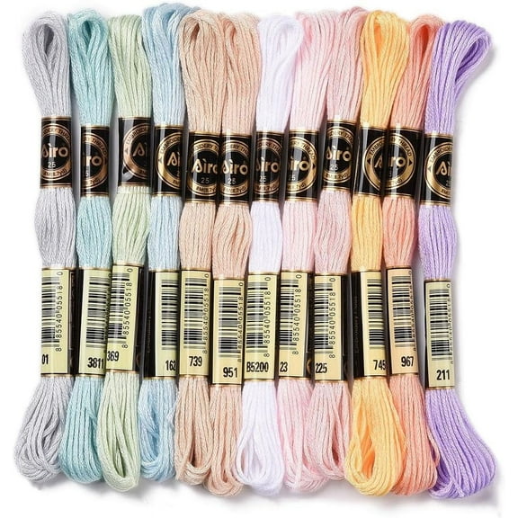 1 Set 12 Skeins 12 Colors 6-Ply Polyester Embroidery Floss Cross Stitch Threads Macaron Rainbow Color Mixed Color 0.5mm 8.75 Yards(8m)/Skein 12 skeins/set