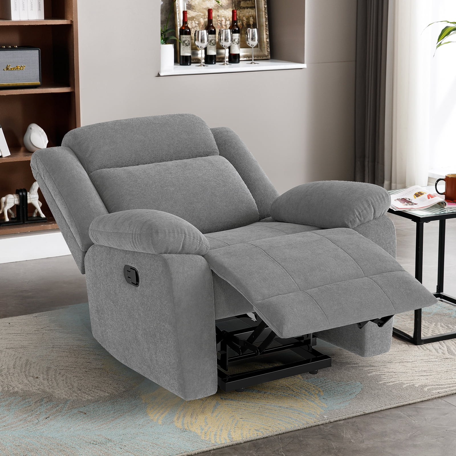 Bonzy Home Extra Wide Manual Recliner Chair in Soft Gray Fabric,Overstuffed Recliner，Gray