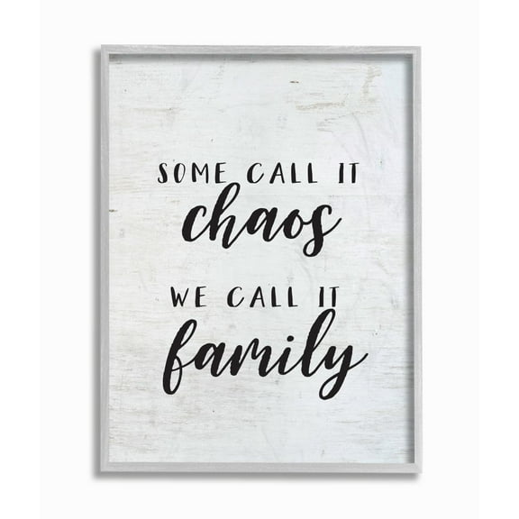 Stupell Industries Chaos Home Family Inspirational Word On Wood Texture Design Gray Farmhouse Rustic Framed Giclee Texturized Art by Lettered and Lined