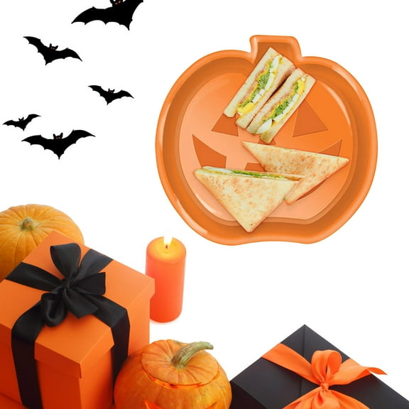 Halloween Party Serving Trays, Plastic Dessert Tray Snack Plate Orange Pumpkin Ghost Bat Plates Halloween Party Tableware Party Supplies Fruit Candy Bowl