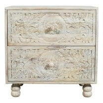 Pemberly Row 2-Drawer Solid Wood Nightstand With Distressed White Finish