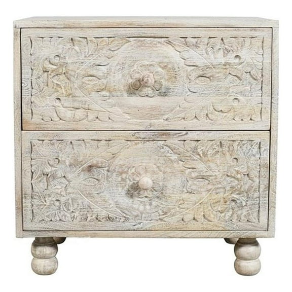 Pemberly Row 2-Drawer Solid Wood Nightstand With Distressed White Finish