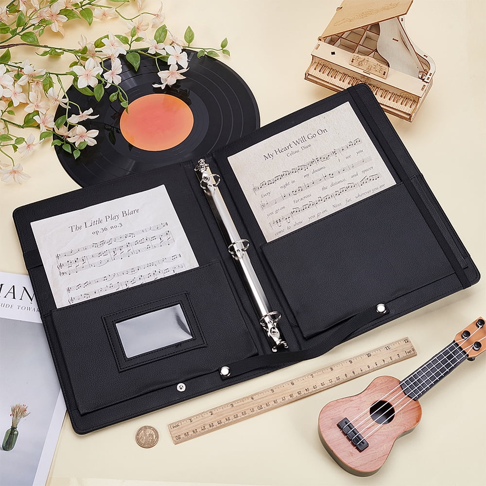 PU Leather Piano Sheet Folder Binder Music Holder Notebook Binder Organizer Rectangle Black 332x248x40mm