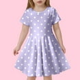 thumbnail image 2 of Glisme Girls Dresses Children'S Fashion Polka Dot Print Slim Short Sleeved Dress Light Purple Sundress Size 8-9 Years, 2 of 4