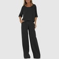 thumbnail image 2 of WRKEKC Two Piece Sets for Women, Casual Outfits for Women, Ladies' Casual Loose Solid Color Short Sleeve Tops and Wide Leg Long Pants Suit, 2 of 9