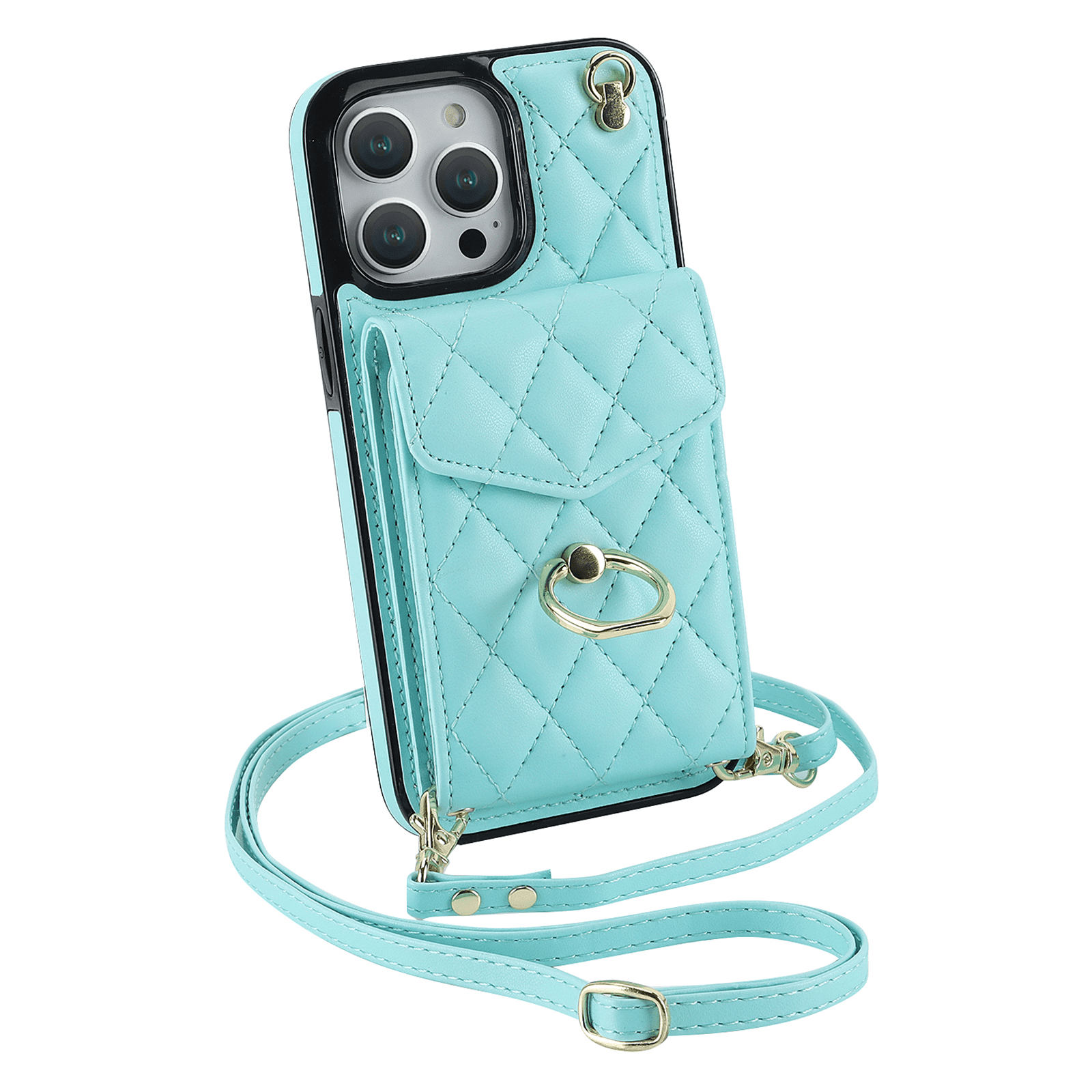 Asuwish Wallet RFID Blocking PU Leather Cell Phone Case with Tempered Glass Screen Protector, Wrist Strap for iPhone 14 Pro, Teal