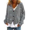 thumbnail image 1 of WRKEKC Botanical Print French Wool Plush Jacket Button Front Fall Winter Soft Coat with Pockets for Coffee Run and Weekend Style Gray L, 1 of 4