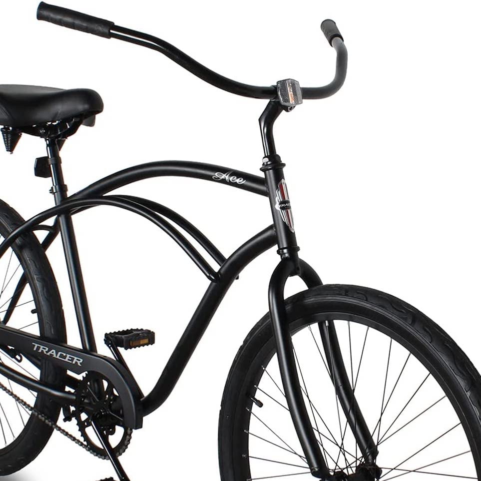WonderWheels 26 In. Beach Cruiser Coaster Brake Single Speed Bicycle, Bike, Black Spokes One Piece Crank Alloy Black Rims 36 H - Matte Black