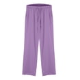 thumbnail image 5 of Purple Womens Sweatpants Women's Pure Cotton and Linen Wide Leg Pants Casual Baggy Elastic Waistband with Pockets Fashionable Pants Sweatpants Womens Fashion, 5 of 6