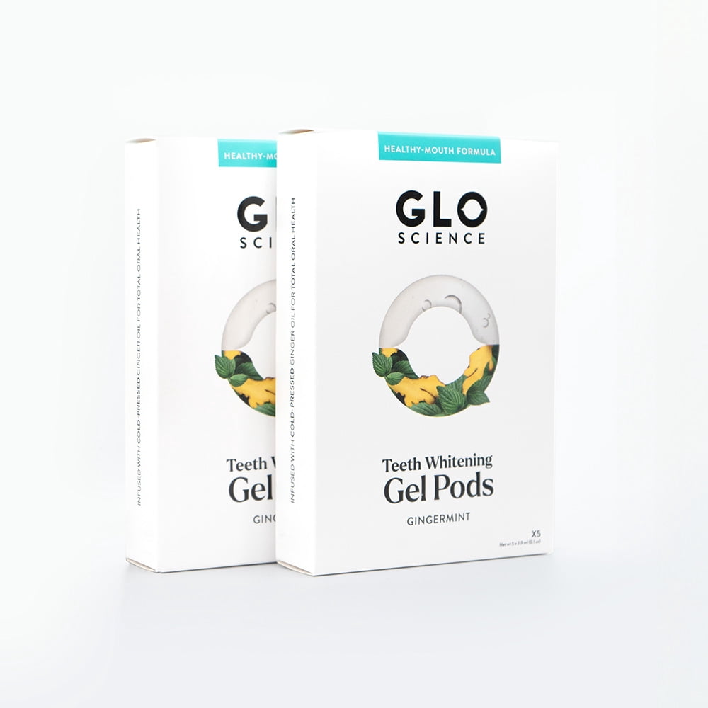 GLO Science So Brilliant Teeth Whitening Gel Pods – Safe, Effective Tooth Whitener with Silicon Brush, 6% Hydrogen Peroxide – Designed for Sensitive Teeth – Gingermint Flavor (2 Packs of 5)