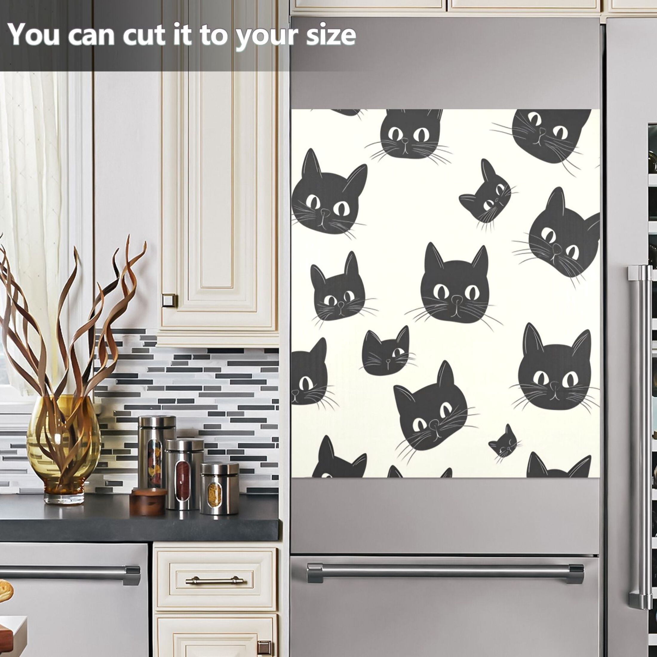 Dishwasher Magnetic Sticker 23x26 Inch Refrigerator Magnetic Sticker Washing Machine Magnetic Sticker Kitchen Panel Magnetic Sticker Home Decor Black Cartoon Cat Seamless
