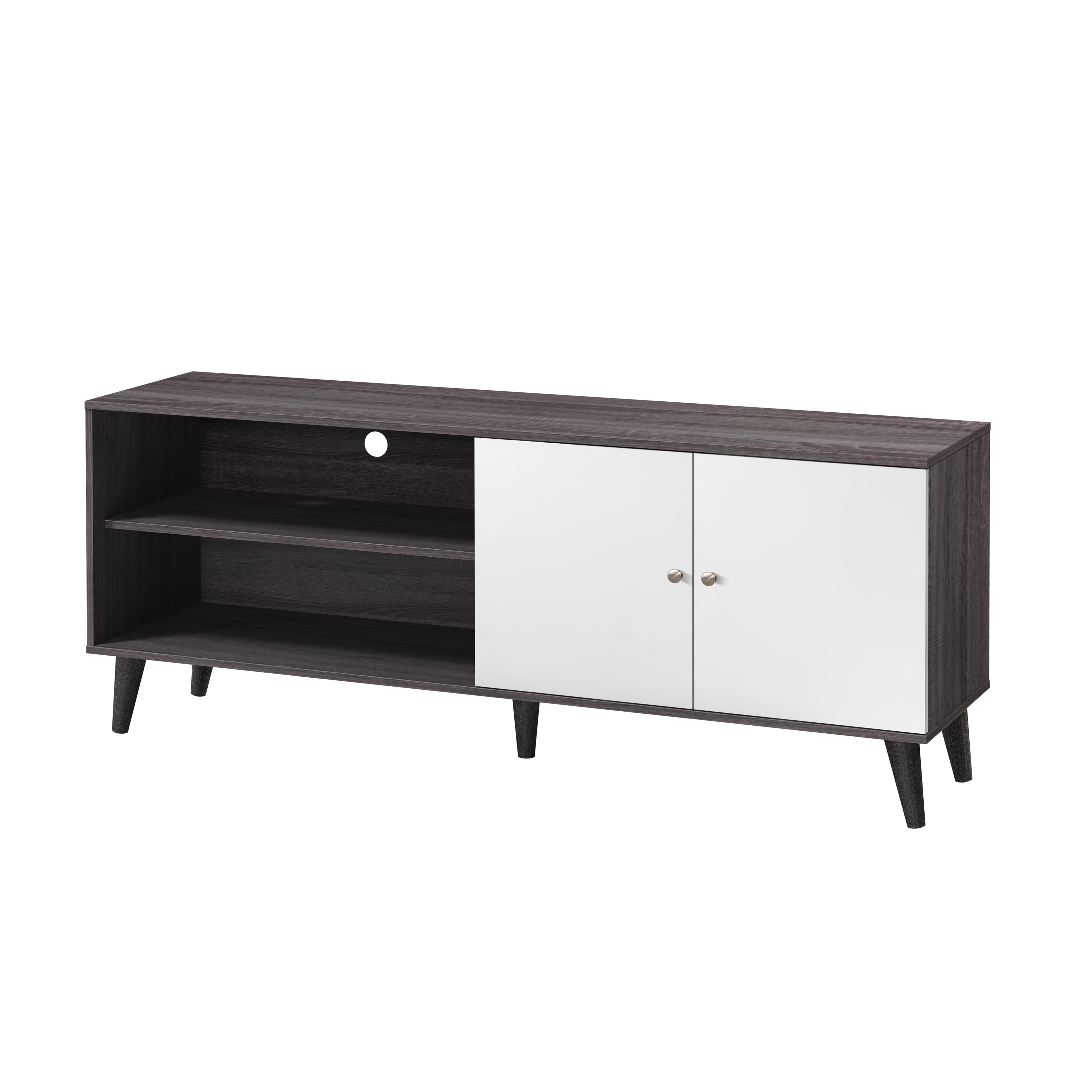 Aukfa Mid-Century Modern TV Stand for TVs up to 65", Wood Entertainment Center with 2 Doors, Low Profile Media Console,Gray