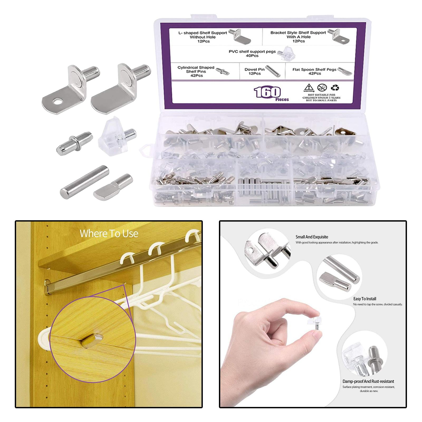 160Pcs Shelf Pins assortment set, Shelf Bracket Pegs Cabinet Furniture Shelf Pins Support for Shelf Holes on Cabinets