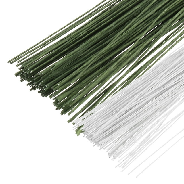 Alambre Floral Uxcell 0.3mm 30 Gauge, 200 Pcs Alambre para Flores, Alambre Envuelto en Papel para Manualidades, Blanco/Verde Oscuro
