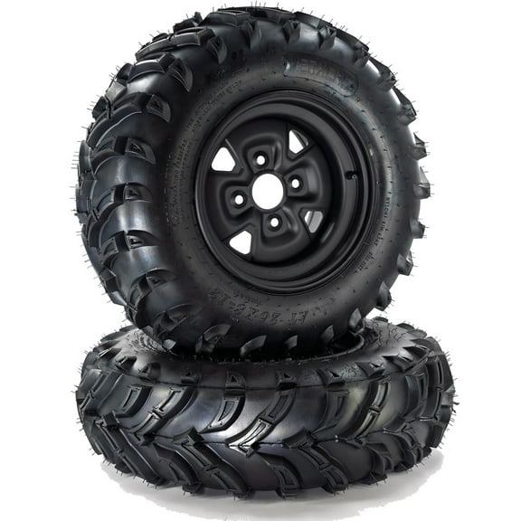 Telyswee 2 Pack 25x8-12 ATV Tires 6 Ply All-Terrain Tire with 12" Rim, 4 Lug Hole, PCD 4x110mm, 3.5 2.5 Offset for ATV UTV Trail Off-Road Mud Sand Terrain