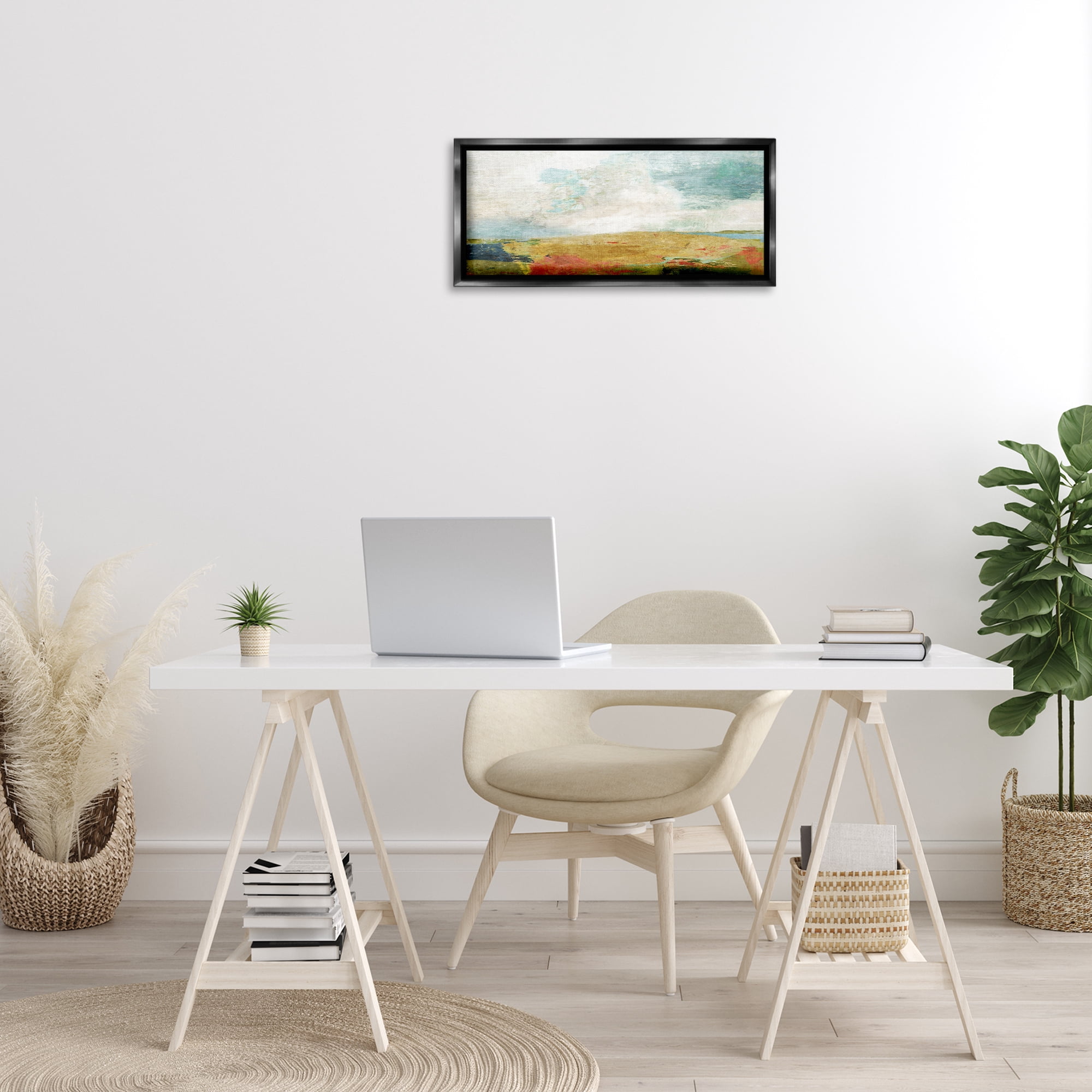 Stupell Industries Rural Country Hills Impression Abstract Painting Black Floater Framed Canvas Art Print Wall Art, 25 x 11