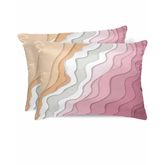Hokiten Pillow Cases Queen Size Set of 2, Couch Pillow Covers, Pink Coastal Beach Satin Pillowcases with Zipper for Hair/Skin, Pillow Protector Cover, Country Romantic Simple Sea Waves 20x30 Inches